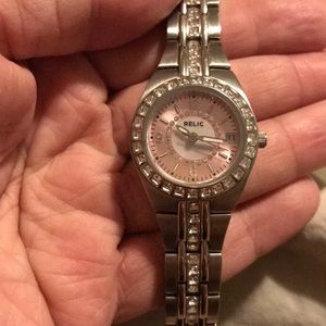 BRAND NEW Relic pink faced watch w/ LOTS OF BLING!
